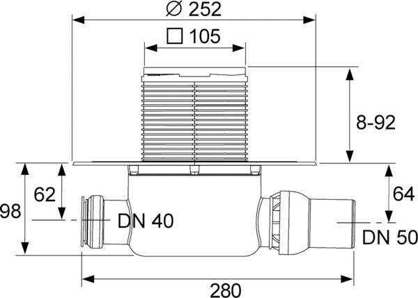 Комплект точечного трапа с сифоном DN 50 и декоративной решеткой, пропускная способность 0,64 л/с, KDP-S120