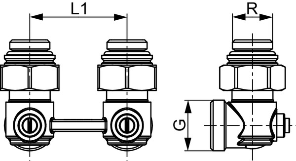 Запорно-присоединительный узел TECE для нижнего подключения радиаторов 1/2" MT, угловой