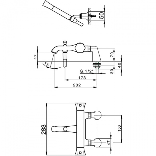 Термостатический смеситель на борт ванны на 2 отверстия CISAL Cherie CED2801021
