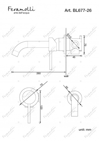 Смеситель для раковины встраиваемый Feramolli Ele BL677-26 (260мм.), черный