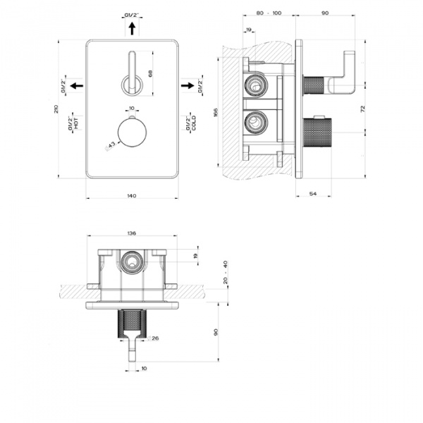 GESSI INCISO Термостатический смеситель на 3 источника (внешняя часть), 58136#149