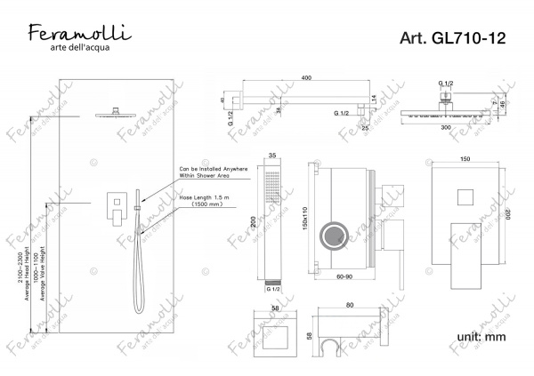 Душевой комплект Feramolli GL710-12 (30см.)