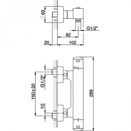 Смеситель термостатический настенный для душа CISAL Roadster RRT0101021