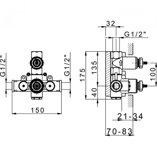 Встраиваемая часть термостатического смесителя 1/2 с запорным вентилем CISAL Complementi ZA00930004
