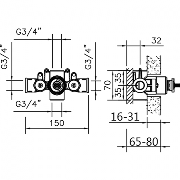 Встраиваемая часть термостатического смесителя 3/4 без запорного вентиля CISAL Complementi ZA00722004