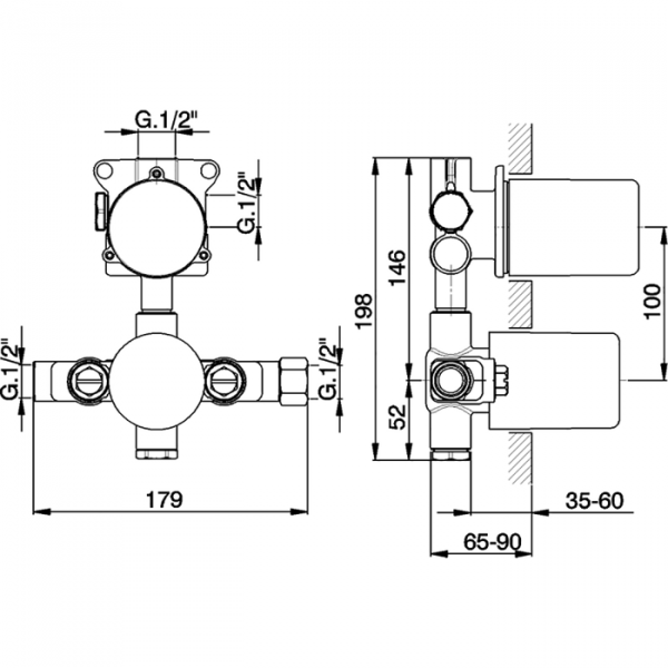 Встраиваемая часть термостатического смесителя с переключателем на 2 положения CISAL Complementi ZA01840104
