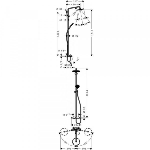 Душевая система hansgrohe Raindance Select S 240 Showerpipe для ванны с термостатом, хром 27117000