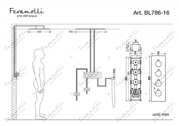 Черный душевой комплект с термостатом Feramolli BL786-16 (400мм.)