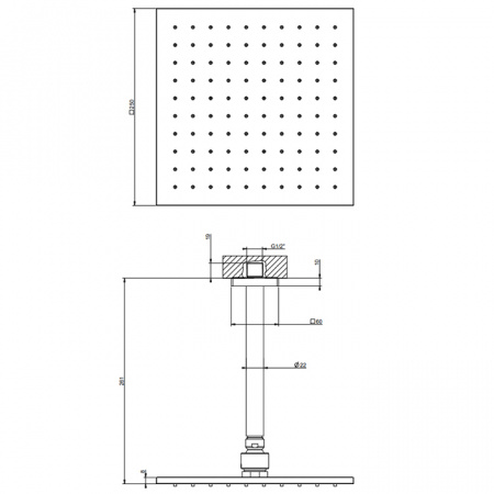 GESSI Rilievo Потолочная душевая головка шарнирная 250x250 мм на 1/2", 59155#031