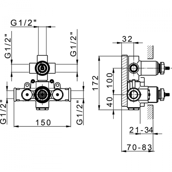 Встраиваемая часть термостатического смесителя с переключателем на 3 положения CISAL Complementi ZA01920004