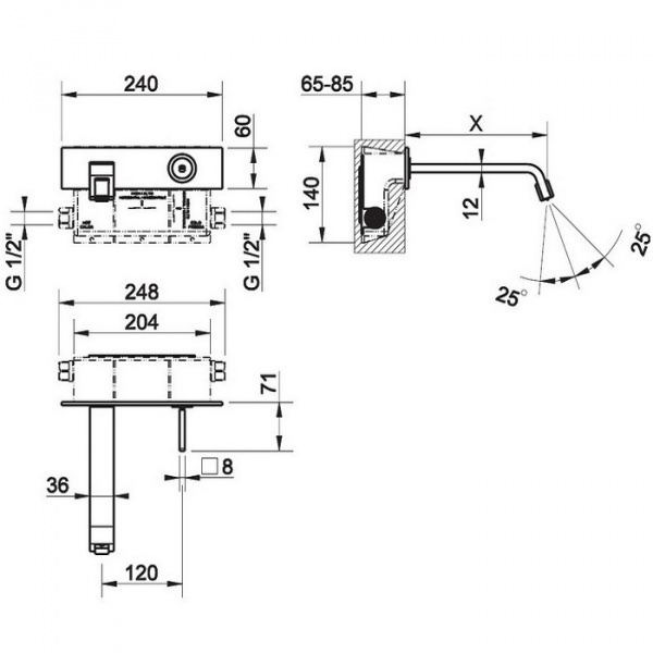 Gessi Rettangolo XL Встраиваемый смеситель для раковины с индивидуальной длиной излива (70-300мм), 26183#031