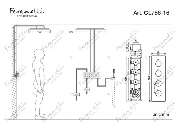 Хромированный душевой комплект с термостатом Feramolli CL786-16 (400мм.)