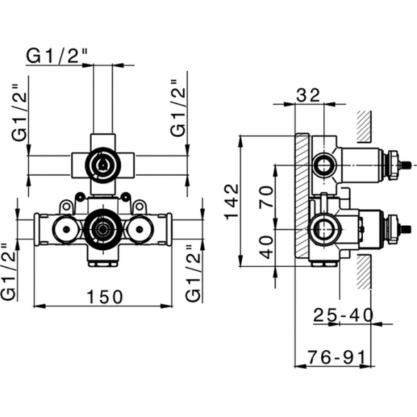 Встраиваемая часть термостатического смесителя с переключателем на 3 положения CISAL Complementi ZA01820104