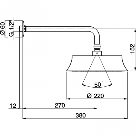 Верхний душ D220 мм с настенным держателем L270 мм CISAL Shower DS01327024
