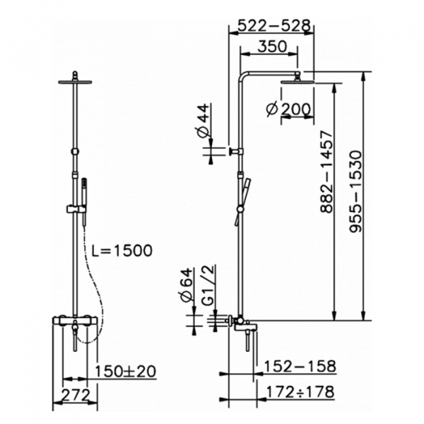 Настенная душевая система CISAL Slim SMC8501021