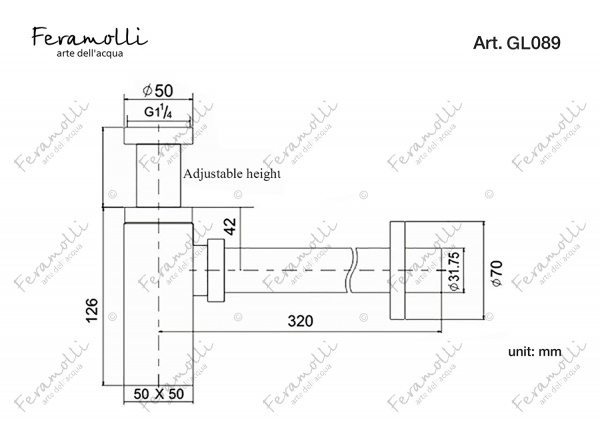 Квадратный сифон для раковины Feramolli GL089