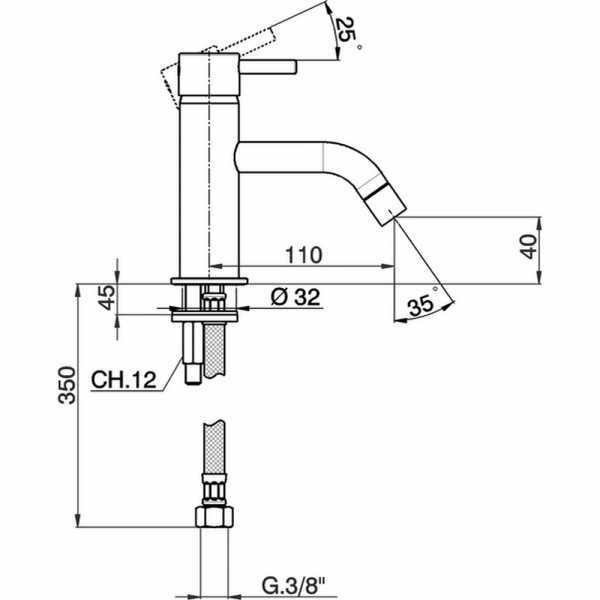 Смеситель однорычажный для раковины на 1 отверстие без донного клапана CISAL Less Minimal LM00054021