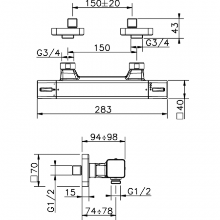 Смеситель термостатический настенный для душа CISAL Cubic CUT0102021
