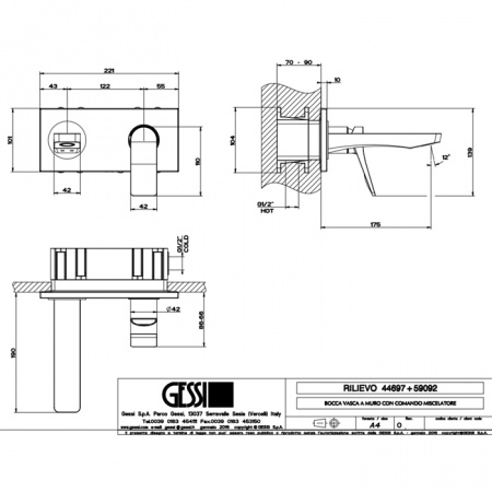 GESSI Rilievo Встраиваемый смеситель для раковины с изливом 175мм (внешние части), 59092#031