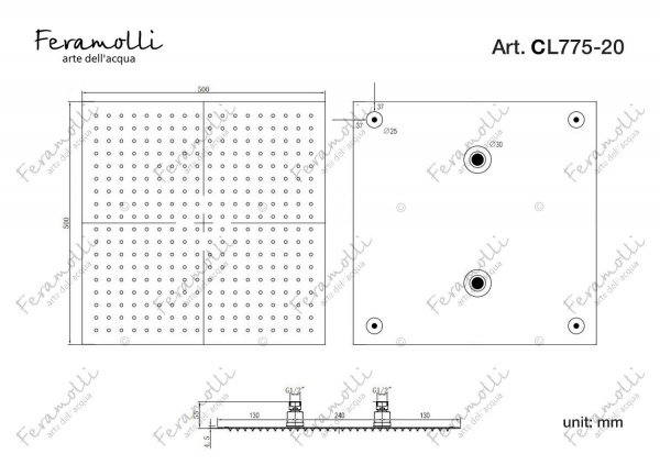 Верхний душ Feramolli CL775-20 (500мм.)