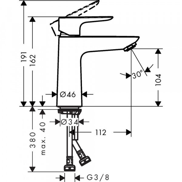 Смеситель для раковины hansgrohe Talis E со сливным клапаном push-open, хром 71711000