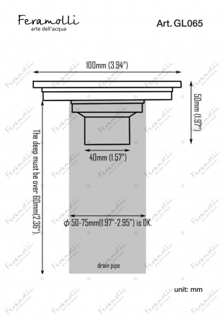 Трап для душа 10x10cm Feramolli Cubo GL065, золото