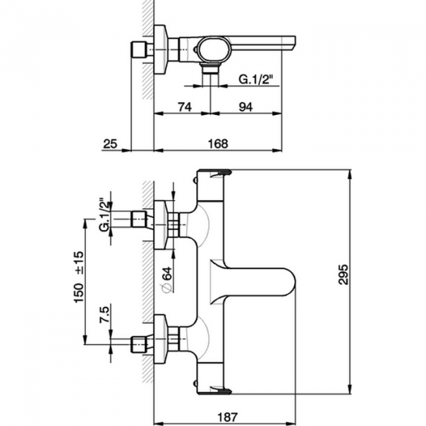 Смеситель термостатический настенный для ванны/душа CISAL LineaViva LVT2101021