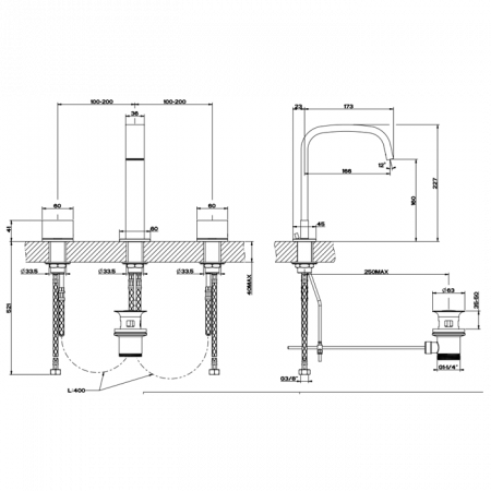 Gessi Rettangolo T Смеситель для раковины на 3 отверстия, 20426#031
