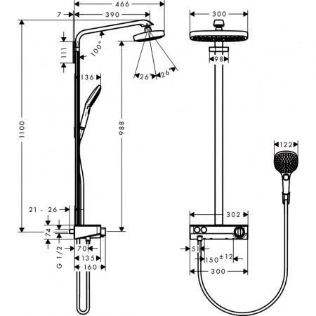 Душевая система hansgrohe Raindance Select E 300 2jet Showerpipe с термостатом, белый/хром 27126400