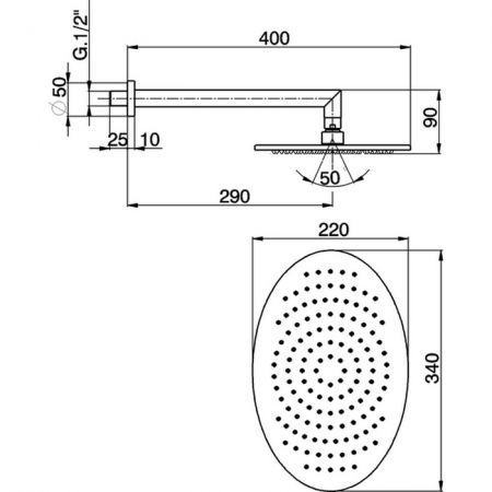 Верхний душ 340х220 мм с настенным держателем L290 мм CISAL Shower DS01349021
