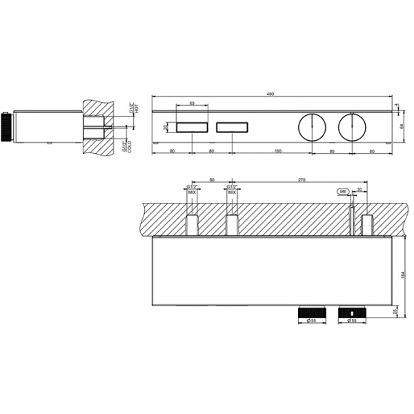 Gessi Hi-Fi Встраиваемые части для термостатического смесителя с полочкой, 63022#031