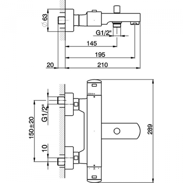 Смеситель термостатический настенный для ванны/душа CISAL Roadster RRT2701021