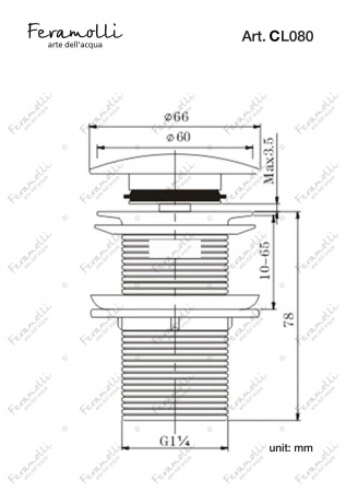 Донный клапан Feramolli Ele CL080 со слив-переливом, хром
