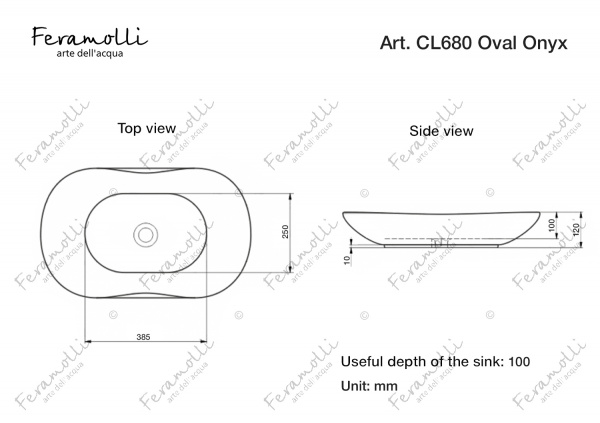 Раковина накладная Feramolli CL680 Oval Onyx, черный