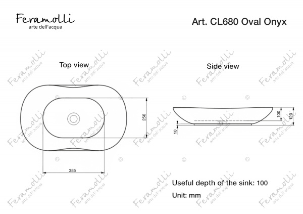 Раковина накладная Feramolli CL680 Oval Onyx
