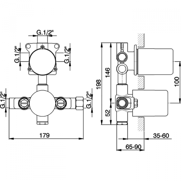 Встраиваемая часть термостатического смесителя с переключателем на 3 положения CISAL Complementi ZA01850104