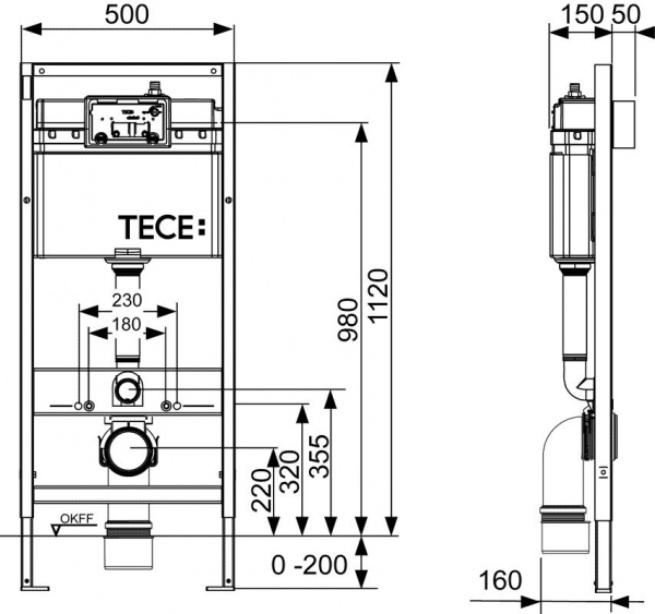 Комплект инсталляции 4 в 1 с панелью смыва ТЕСЕambia для установки подвесного унитаза (9400005), 9400005