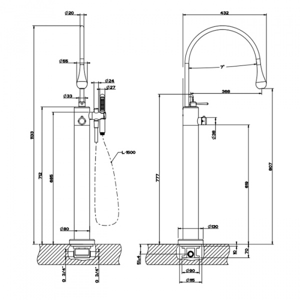 Gessi Goccia Напольный термостатический смеситель для ванны с ручным душем (внешняя часть), 24997#031
