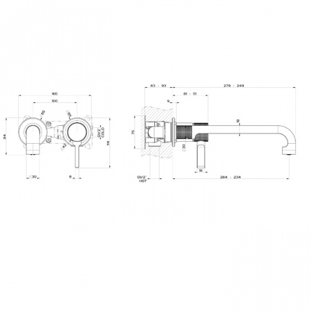 GESSI INCISO Встраиваемый смеситель для раковины с изливом 264-234мм (внешние части), 58089#299