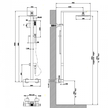 Gessi Rettangolo Термостатический смеситель с верхним душем, 23451#031