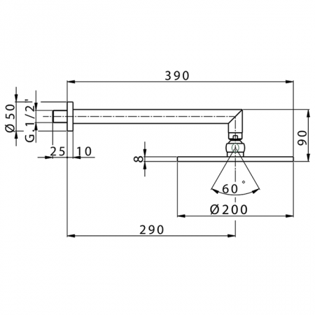 Верхний душ D200 мм с настенным держателем L290 мм CISAL Shower DS01319021