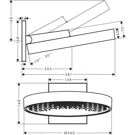 Верхний душ hansgrohe Rainfinity 360 1jet с настенным разъемом 26230700
