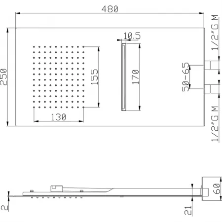 Верхний душ настенный 48х25х0 CISAL Zen Shower ZS022510D2