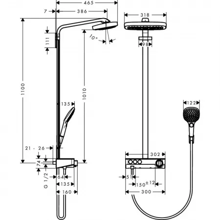 Душевая система hansgrohe Raindance Select E 300 3jet Showerpipe с термостатом, белый/хром 27127400