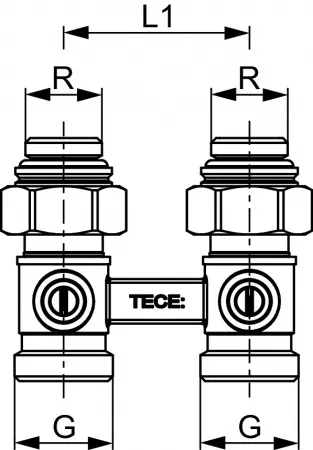 Запорно-присоединительный узел TECE для нижнего подключения радиаторов 1/2" MT, проходной
