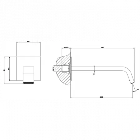 Gessi Rettangolo XL Настенный излив 207мм, 26200#031