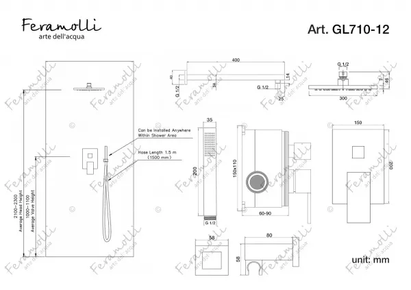 Душевой комплект Feramolli GL710-12 (30см.)