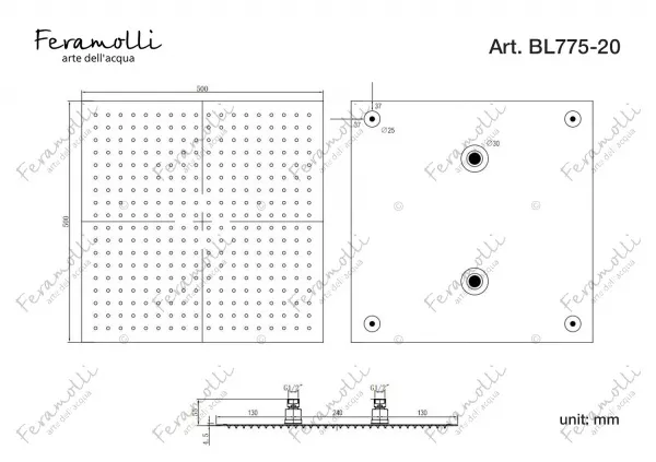 Верхний душ Feramolli BL775-20 (500мм.), черный