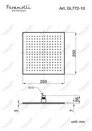 Верхний душ Feramolli GL772-10 (250мм.), золото