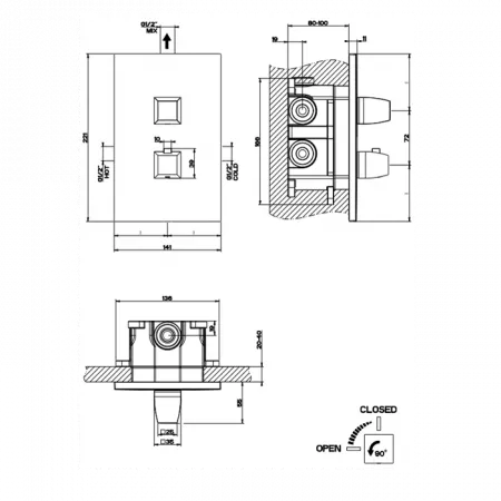 Gessi Mimi Внешняя часть термостатического смесителя с подключением на 3/4”, 44865#080
